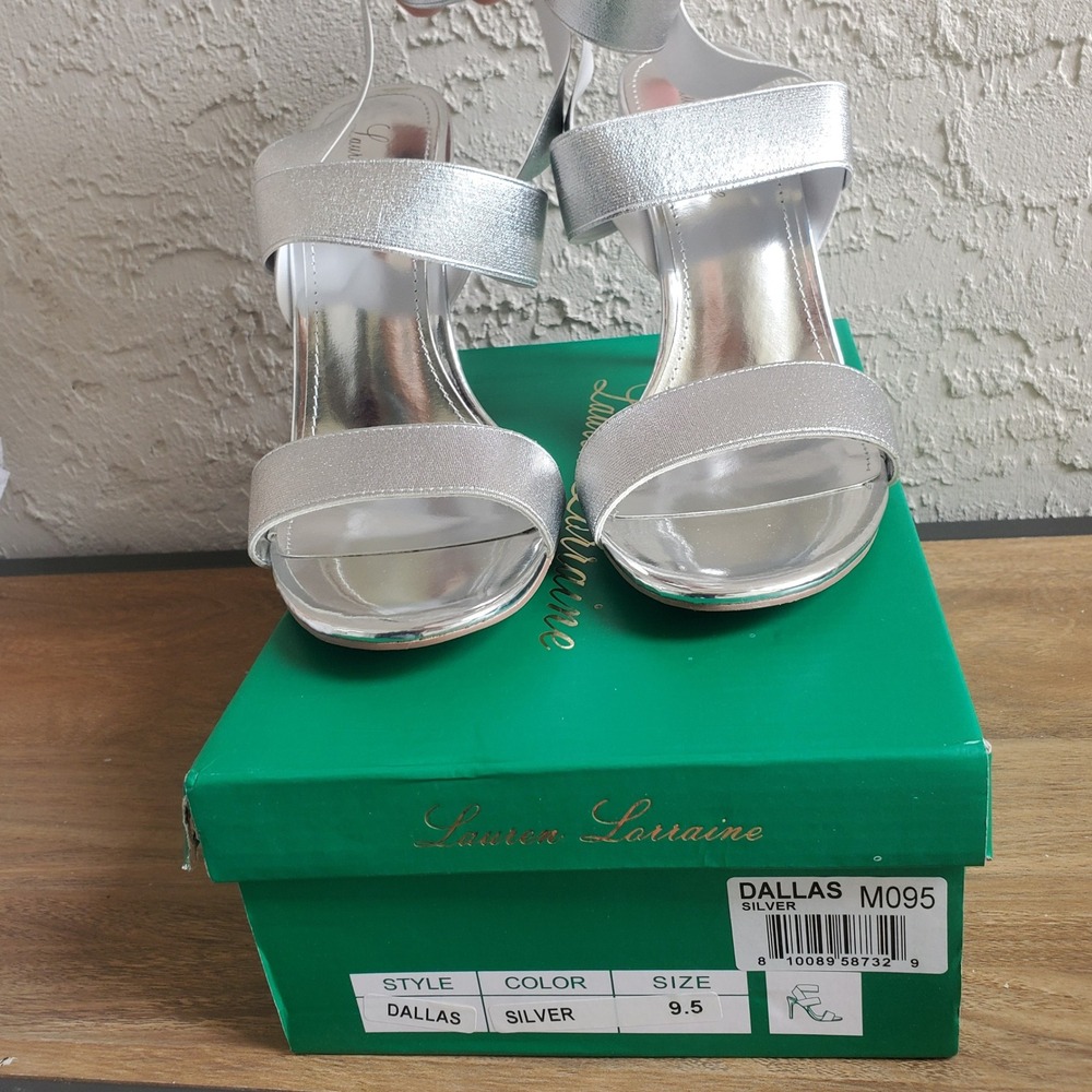 Lauren Lorraine Dallas Ankle Strap Stiletto Heels Womens 9.5 Silver Metallic - Picture 8 of 10